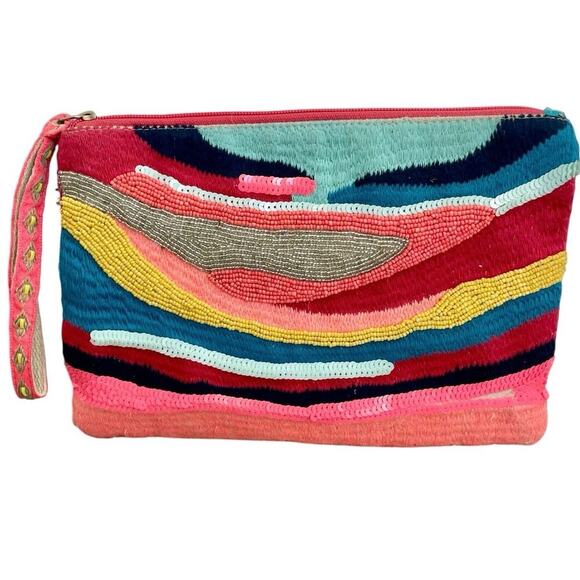 American & Beyond Clutch Wristlet Embellished Hand Beaded sequin knit aesthetic - Picture 10 of 11